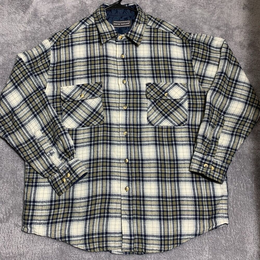 David Taylor Long Sleeve Button Up Mens XL Plaid Thermal Shirt